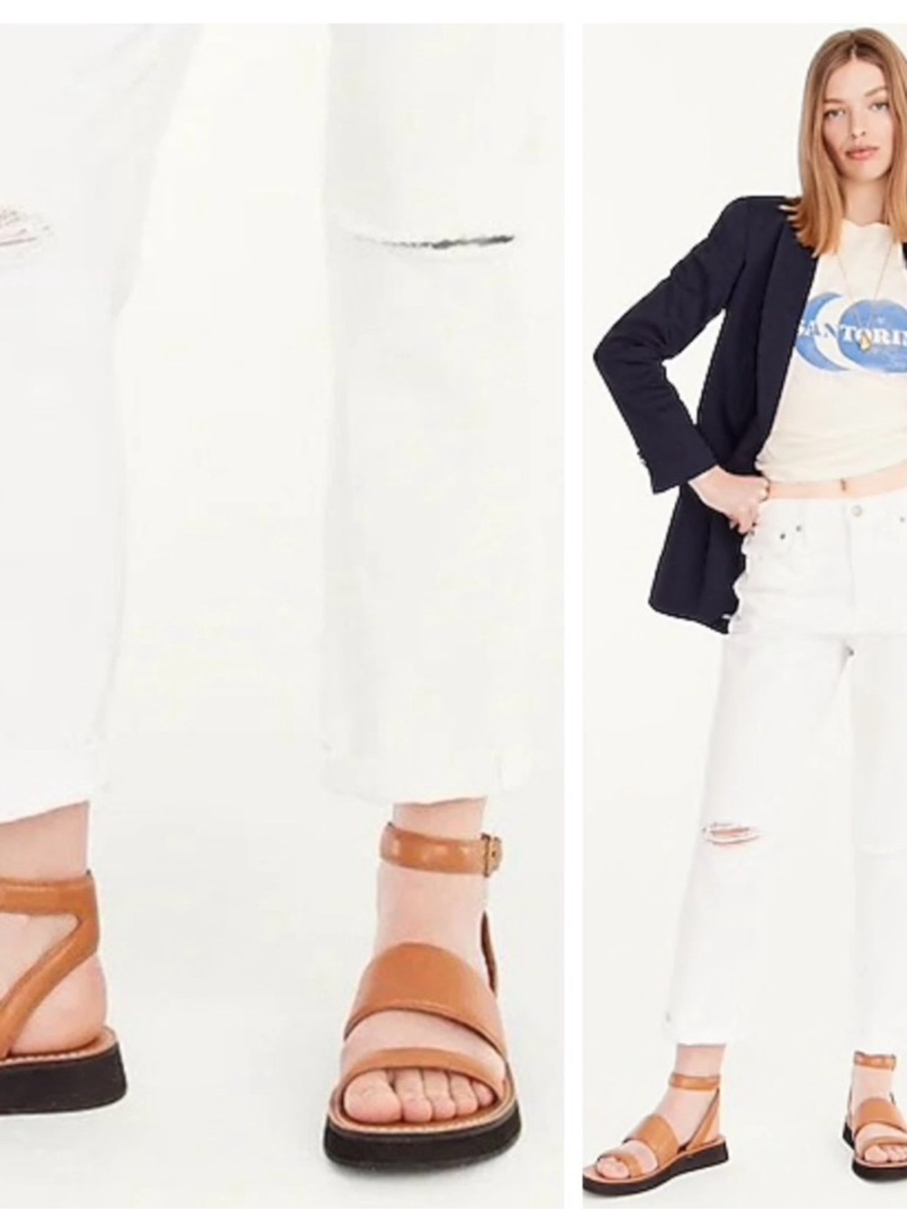 J CREW Slim BOYFRIEND White Distressed Knee Jeans 26 NWOT